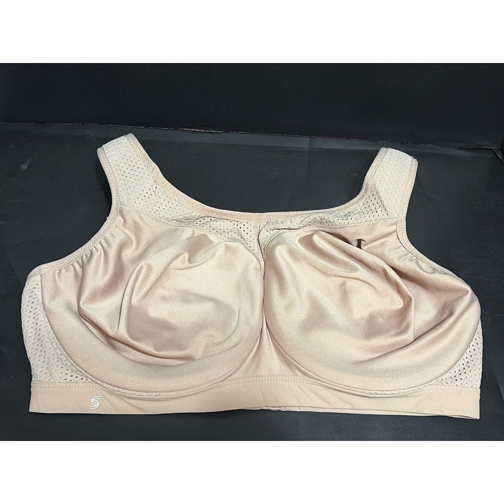 Glamorise Sport Beige Nude High Impact Sports Bra Size 38F Mesh Support Yoga Gym
